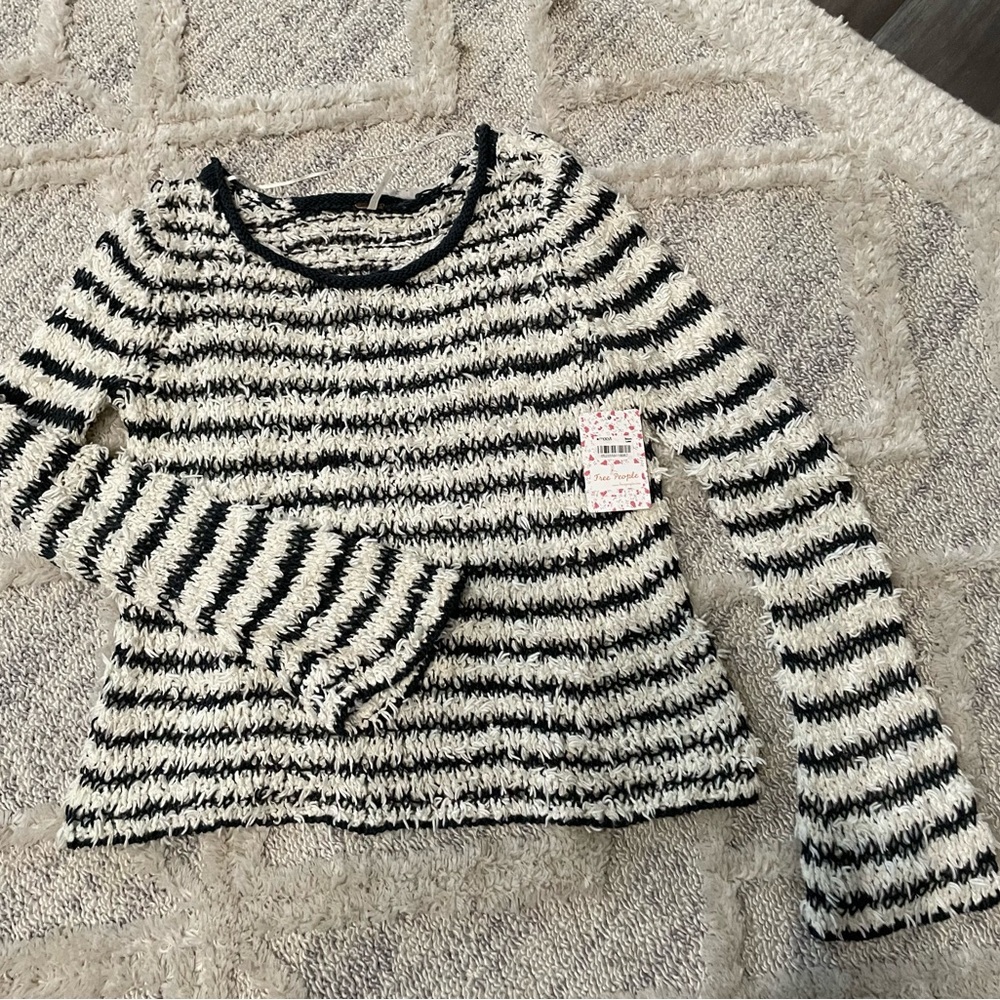 Free People Dark Gray and Ivory Striped Sweater